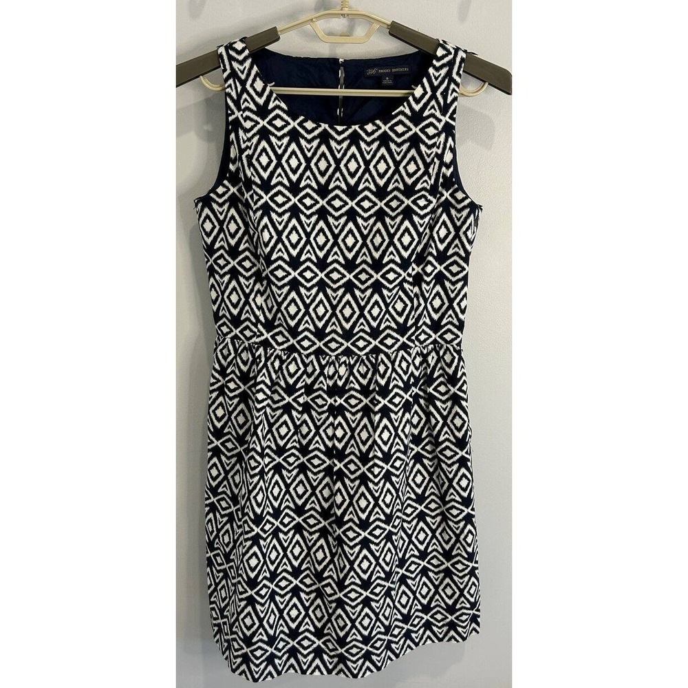 Brooks Brothers 346 Ikat‎ Navy Blue Fit and Flare Sleeveless Dress Size 8